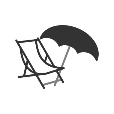 Plaj şemsiyesi ve iskemle simgesi. Güneş paneli vektör logosu