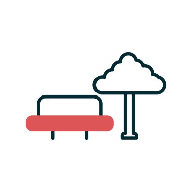 Park, ağaç ve bank simgesinin vektör illüstrasyonu