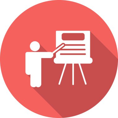 Sunum tahtası simgesi, vektör illüstrasyonunda öğretmen