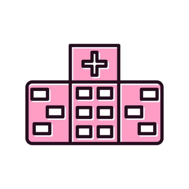 Hastane tıbbi binası, ince çizgi ikonu. Ana hatlı vektör çizimi. beyaz arkaplanda izole