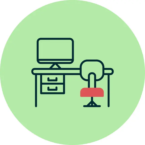 Vector Illustration Office Table Desktop Computer Workplace — Image vectorielle