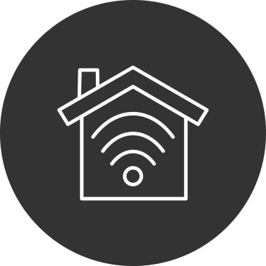 akıllı ev ikonu. Uzaktan erişimi olan ana hatlı ev, beyaz arkaplanda izole edilmiş web tasarımı için vektör sembolü