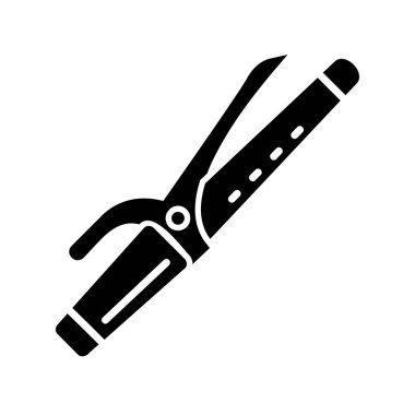 Saç bigudisi doğrusal simgesi. Saç maşası. Profesyonel saç stili. İnce çizgi çizimi.