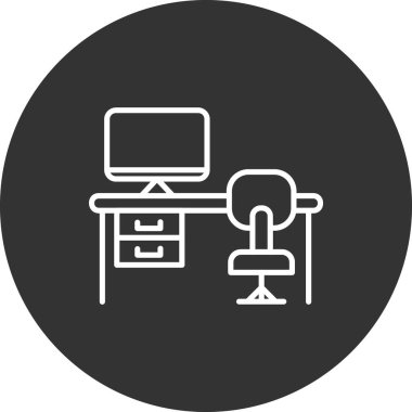 Masaüstü bilgisayarı ve işyeri ile ofis tablosunun vektör çizimi