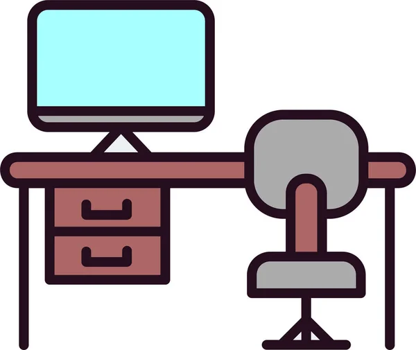 Vektor Illustration Von Bürotisch Mit Desktop Computer Arbeitsplatz — Stockvektor