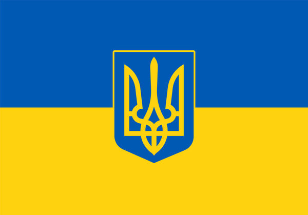 National symbols of Ukraine, coat of arms and flag. Vector illustration.