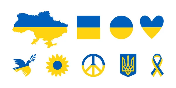 Set met nationale symbolen van Oekraïne in gele en blauwe kleuren. — Stockvector