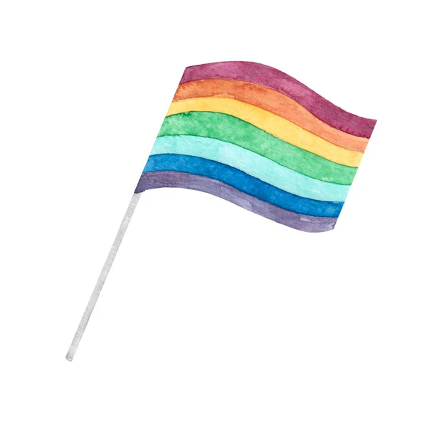 Dibujo Acuarela Bandera Arco Iris Lgbt Aislada Sobre Fondo Blanco — Foto de Stock