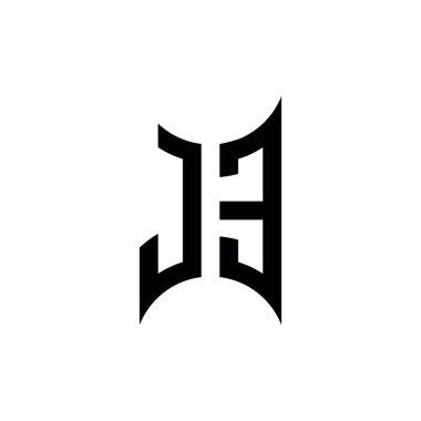 JE Monogram geometrik şekil şablonu. İzole edilmiş arkaplanda ilk tasarım vektörü