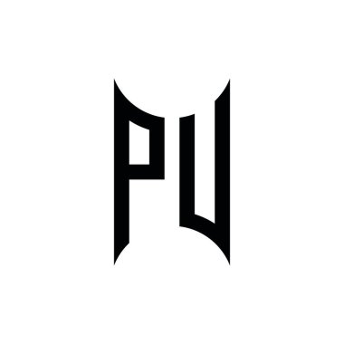 PU Monogram geometrik şekil şablonu. İzole edilmiş arkaplanda ilk tasarım vektörü