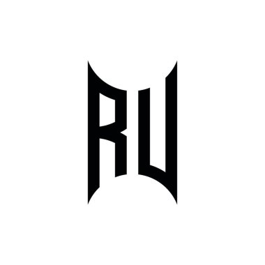 RU Monogram geometrik şekil şablonu. İzole edilmiş arkaplanda ilk tasarım vektörü