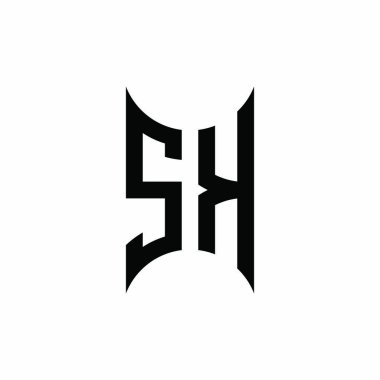 SK Monogram geometrik biçim şablonu. İzole edilmiş arkaplanda ilk tasarım vektörü