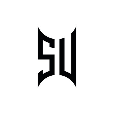SU Monogram geometrik şekil şablonu. İzole edilmiş arkaplanda ilk tasarım vektörü