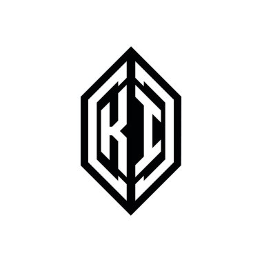 Beyaz arkaplanda izole edilmiş geometrik şekil vektör monogram tasarım şablonu olan KI logosu