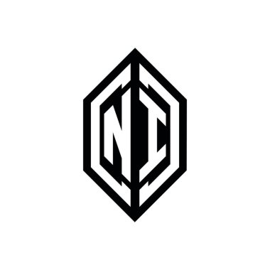 Beyaz arkaplanda izole edilmiş geometrik şekil vektör monogram tasarım şablonuna sahip NI logosu