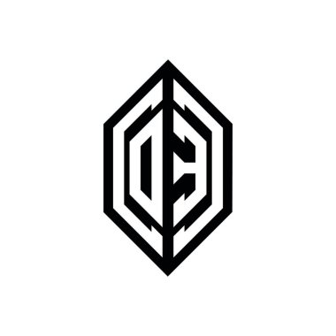 Beyaz arkaplanda izole edilmiş geometrik şekil vektör monogram tasarım şablonu olan OE logosu