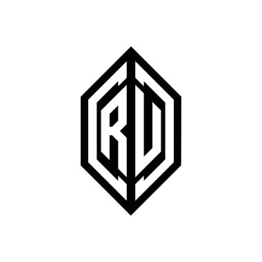 Beyaz arkaplanda izole edilmiş geometrik şekil vektör monogram tasarım şablonu olan RU logosu