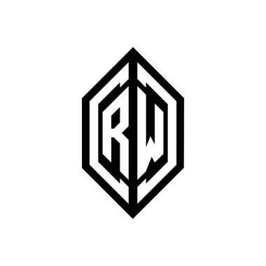 Beyaz arkaplanda izole edilmiş geometrik şekil vektör monogram tasarım şablonu olan RW logosu
