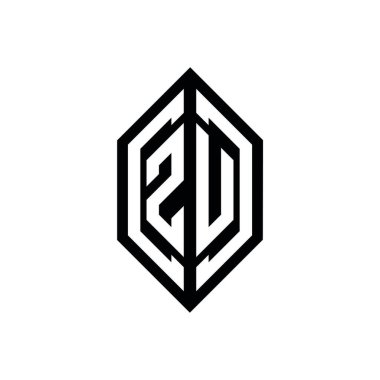Beyaz arkaplanda izole edilmiş geometrik şekil vektör monogram tasarım şablonuna sahip ZU logosu