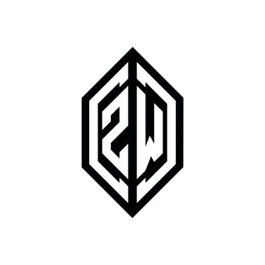Beyaz arkaplanda izole edilmiş geometrik şekil vektör monogram tasarım şablonuna sahip ZW logosu
