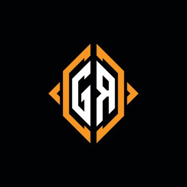 GR Monogram geometrik şekil şablonu. İzole edilmiş arkaplanda ilk tasarım vektörü