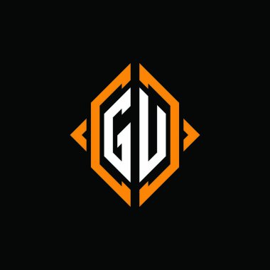 GU Monogram geometrik şekil şablonu. İzole edilmiş arkaplanda ilk tasarım vektörü