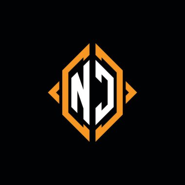 NC Monogram geometrik biçim şablonu. İzole edilmiş arkaplanda ilk tasarım vektörü