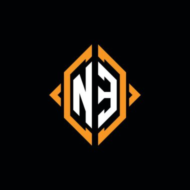 NE Monogram geometrik şekil şablonu. İzole edilmiş arkaplanda ilk tasarım vektörü