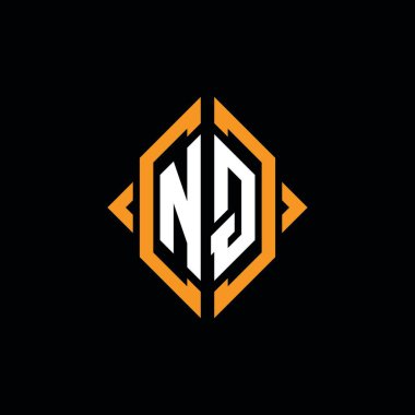 NQ Monogram geometrik şekil şablonu. İzole edilmiş arkaplanda ilk tasarım vektörü