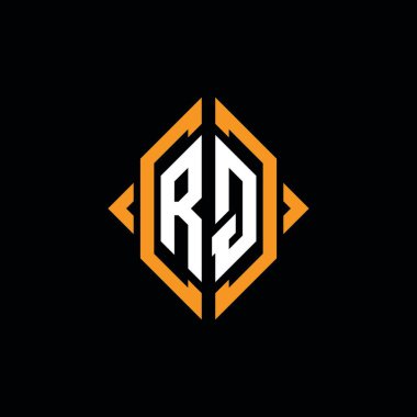 RQ Monogram geometrik şekil şablonu. İzole edilmiş arkaplanda ilk tasarım vektörü