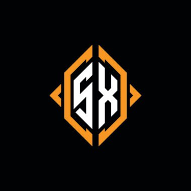 SX Monogram geometrik şekil şablonu. İzole edilmiş arkaplanda ilk tasarım vektörü