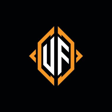 UF Monogram geometrik biçim şablonu. İzole edilmiş arkaplanda ilk tasarım vektörü