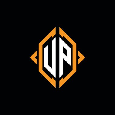 UP Monogram geometrik biçim şablonu. İzole edilmiş arkaplanda ilk tasarım vektörü