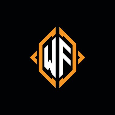 WF Monogram geometrik şekil şablonu. İzole edilmiş arkaplanda ilk tasarım vektörü
