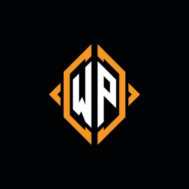 WP Monogram geometrik şekil şablonu. İzole edilmiş arkaplanda ilk tasarım vektörü