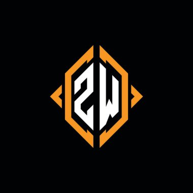 ZW Monogram geometrik şekil şablonu. İzole edilmiş arkaplanda ilk tasarım vektörü