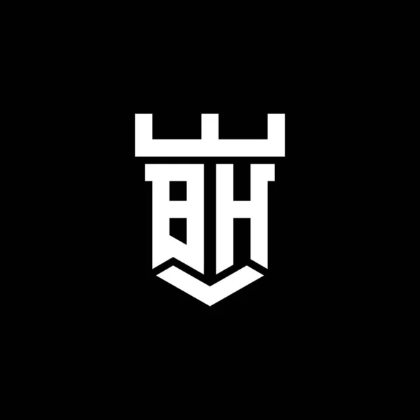 波黑标识首字母 带有城堡形状设计模板 在黑色背景中隔离 — 图库矢量图片