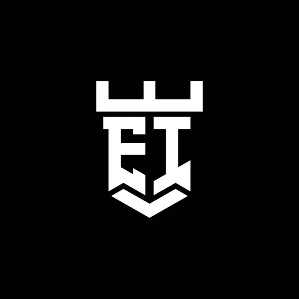 黒の背景に隔離された城の形状スタイルのデザインテンプレートとEiのロゴ初期のモノグラム — ストックベクタ