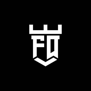 Kale şekli tasarım şablonu siyah arkaplanda izole edilmiş ilk FO logosu