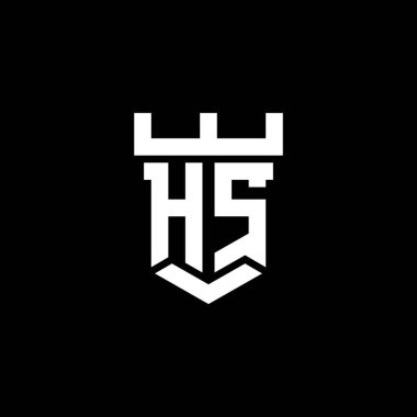 Siyah arkaplanda izole edilmiş şablon şablonu ile HS ilk monogramı