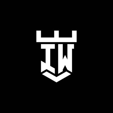 Kale şekli tasarım şablonu ile IW ilk logosu siyah arkaplanda izole