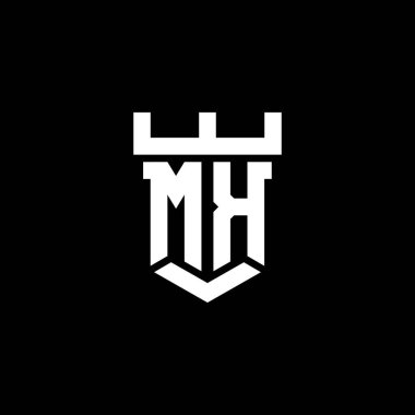 Kale şekli tasarım şablonuna sahip ilk MK logosu siyah arkaplanda izole edilmiş