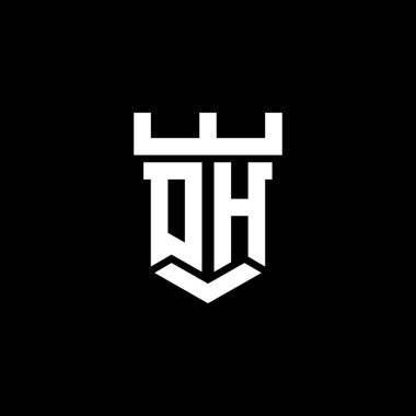 Kale şekli tasarım şablonu siyah arkaplanda izole edilmiş OH logosu