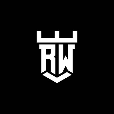 Kale şekli tasarım şablonu siyah arkaplanda izole edilmiş RW ilk logosu