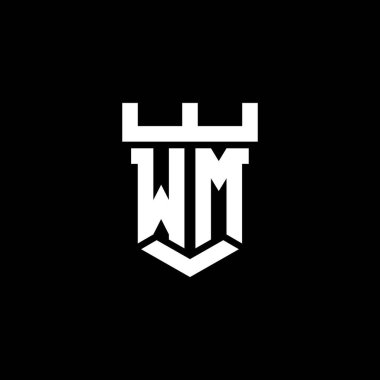 Kale şekli tasarım şablonu ile WM logosu siyah arkaplanda izole