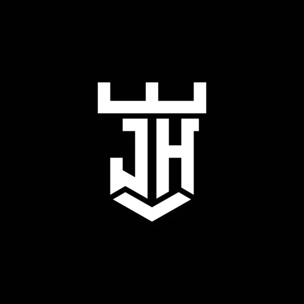 城の形状スタイルのデザインテンプレートとJhのロゴ初期のモノグラムは黒の背景に隔離された — ストックベクタ