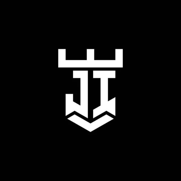 黒の背景に隔離された城型デザインテンプレートとJiのロゴ初期のモノグラム — ストックベクタ