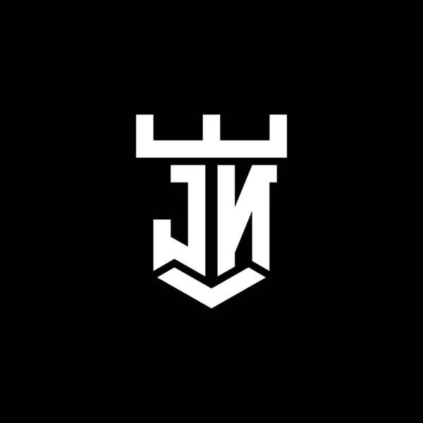 Jn标识的初始主题与城堡形状设计模板隔离在黑色背景 — 图库矢量图片