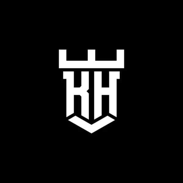 黒の背景に隔離された城の形状スタイルのデザインテンプレートとKhのロゴ初期のモノグラム — ストックベクタ