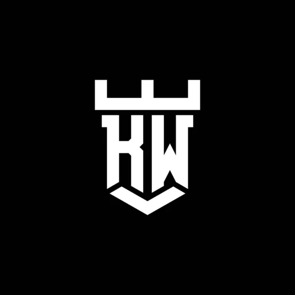 Kw标志的初始主题与城堡形状设计模板隔离在黑色背景 — 图库矢量图片